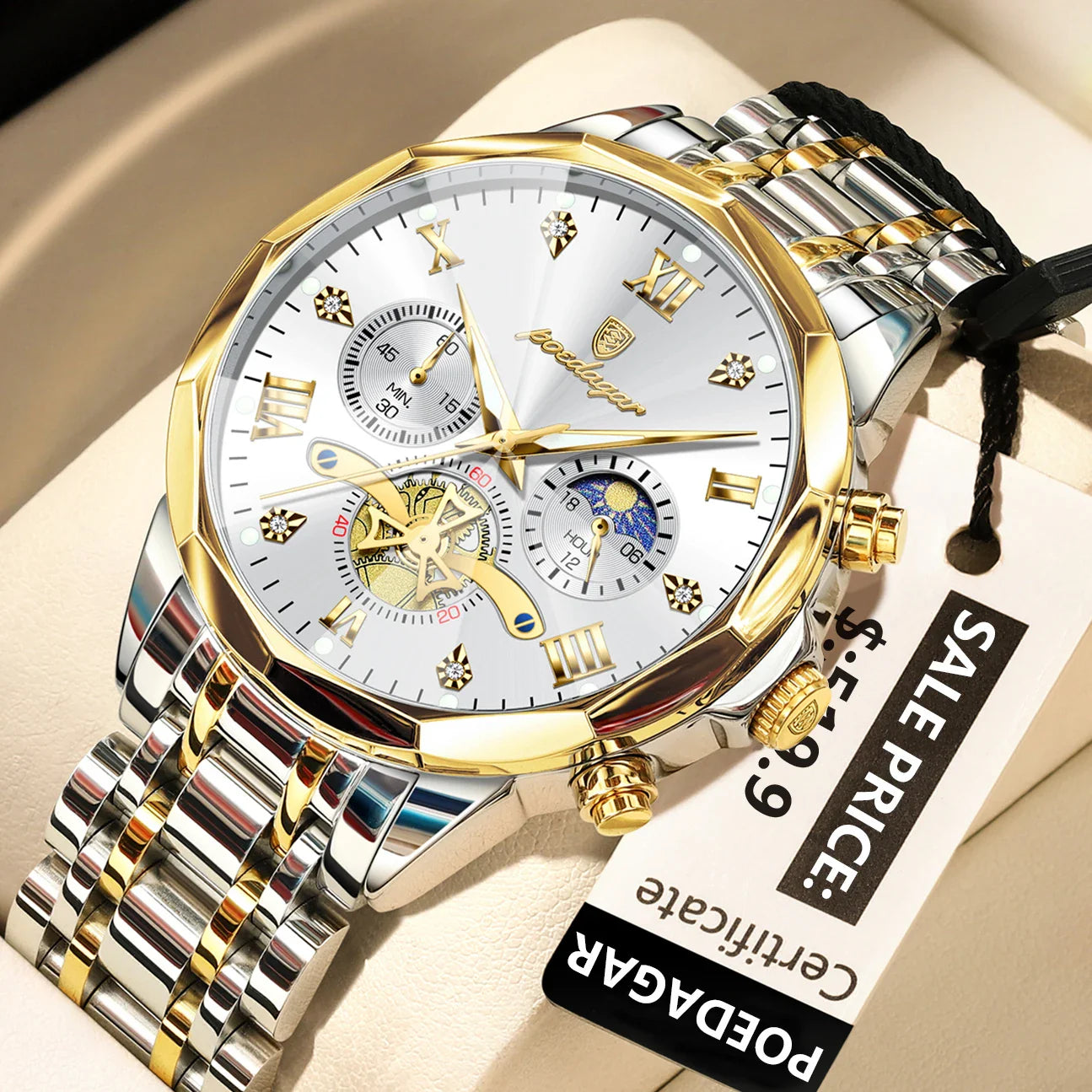 POEDAGAR Orologio da uomo di lusso Top originale impermeabile cronografo luminoso orologio da polso da uomo al quarzo in acciaio inossidabile orologi da uomo Reloj
