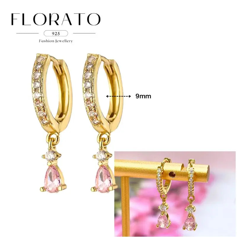 Lussuosa geometria 925 orecchio in argento sterling Ago rosa serie zircone orecchini a cerchio pendenti dolce moda regali di gioielli da sposa