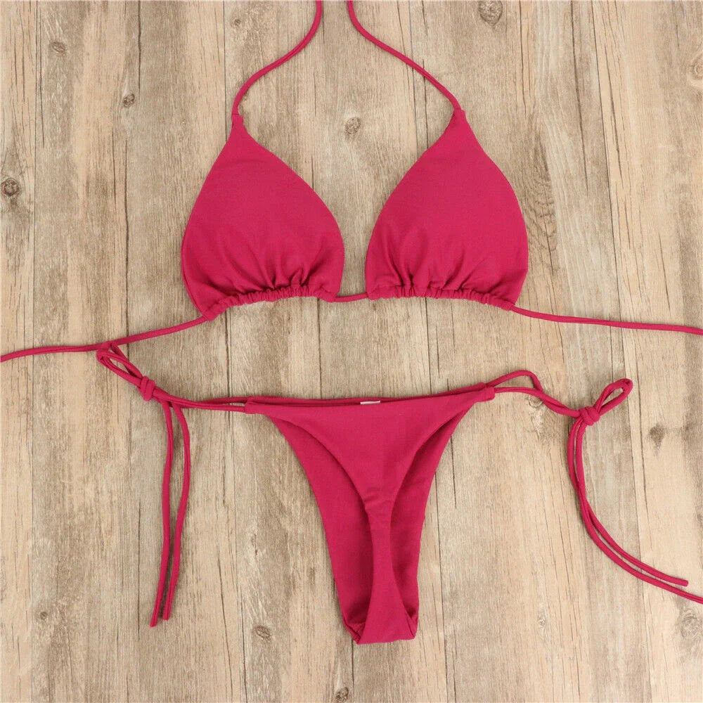 Costume da bagno sexy perizoma con cravatta laterale e cravatta da donna, cinturino diviso, fasciatura regolabile, stile brasiliano, costumi da bagno da donna