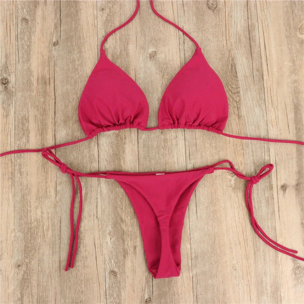 Costume da bagno sexy perizoma con cravatta laterale e cravatta da donna, cinturino diviso, fasciatura regolabile, stile brasiliano, costumi da bagno da donna