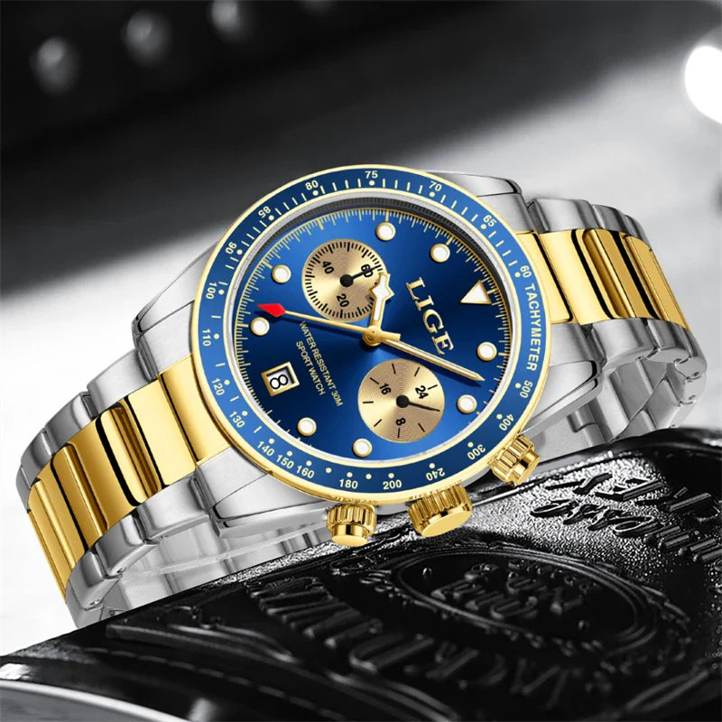 LIGE Nuovi orologi da uomo Orologi da polso al quarzo da uomo di lusso delle migliori marche Cronografo sportivo impermeabile e luminoso Relogio Masculino+BOX