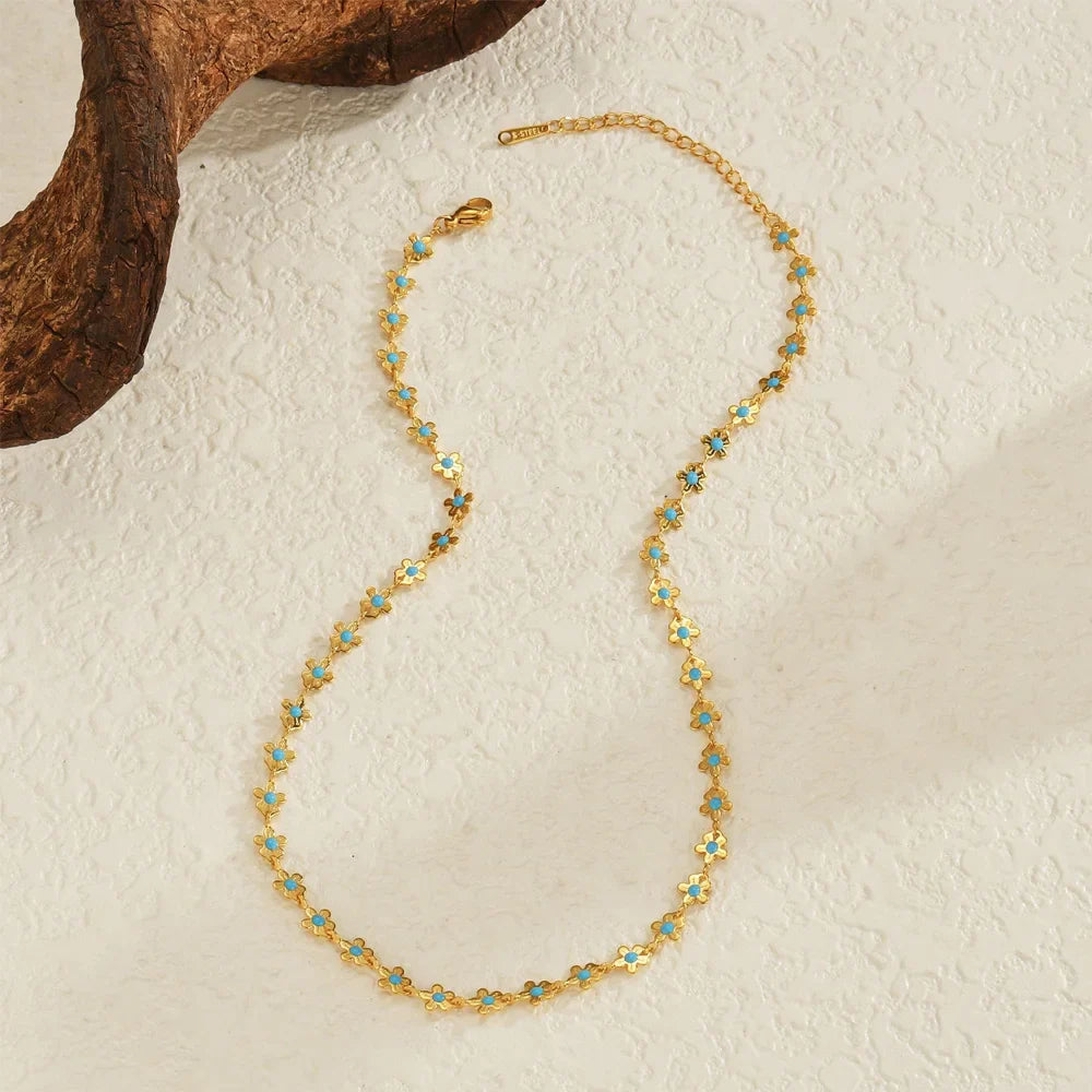 Sifisrri Set di gioielli con bracciale a catena con fiore blu olio vintage per donna, ragazza, regalo di San Valentino alla moda in acciaio inossidabile