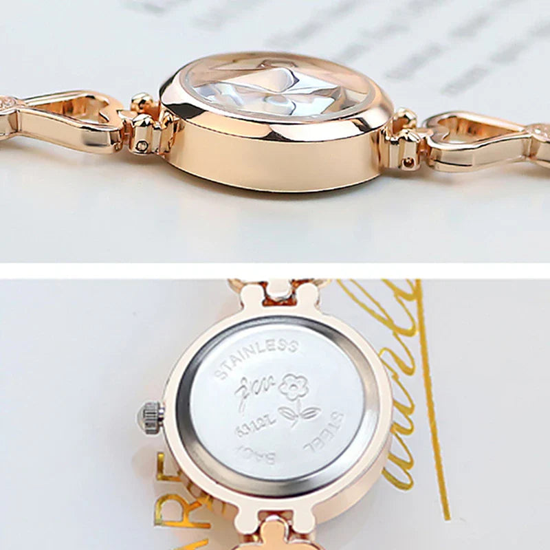 Orologio da polso da donna Orologio da polso di lusso da donna in argento rosa oro squisito con strass Orologio Relogio al quarzo femminile alla moda semplice