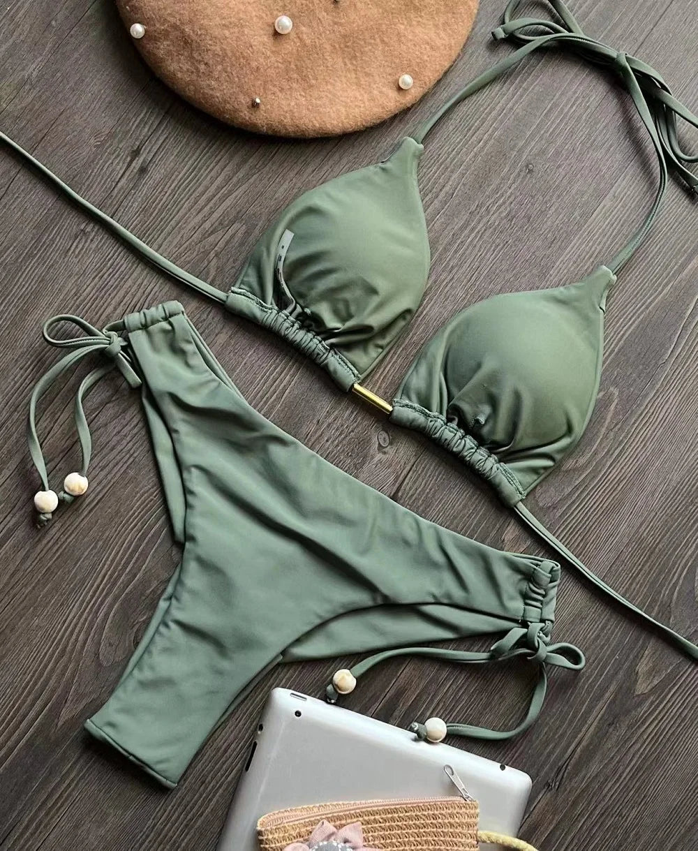 RUOTONGSEPT 2025 Nuovo Sexy Costume da Bagno Triangolare in 13 Colori per Donne, Bikini Brasiliano, Costume Push-Up, Set Bikini da Spiaggia
