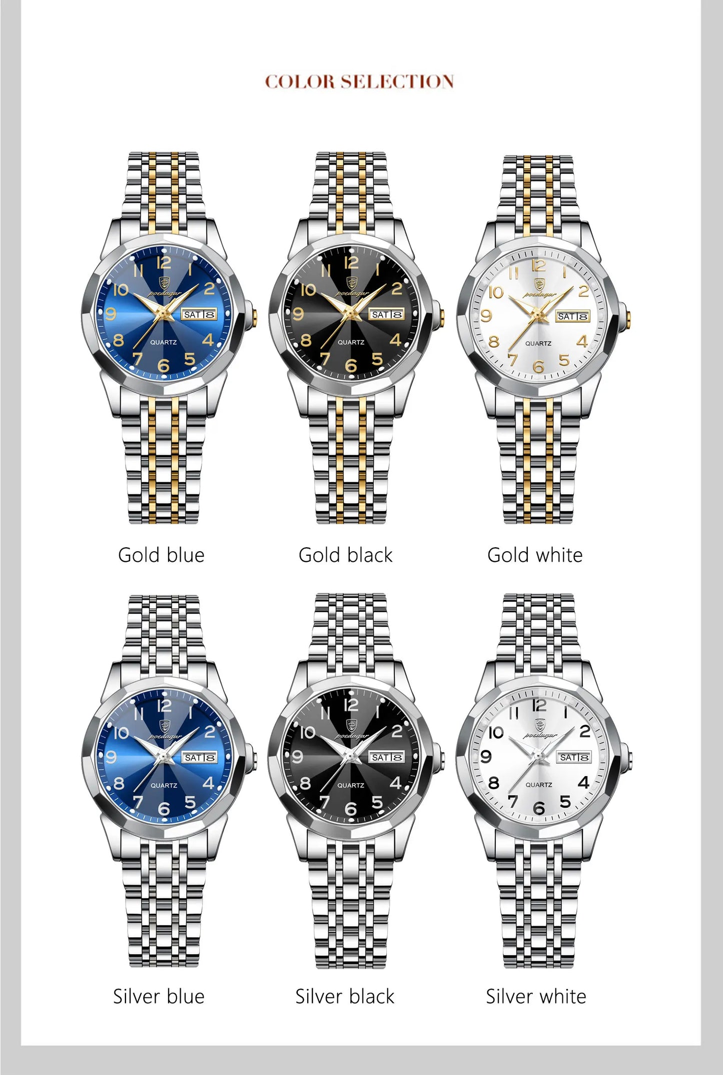 POEDAGAR elegante orologio da polso da donna al quarzo impermeabile luminoso data settimana orologio da donna orologi da donna casual in acciaio inossidabile reloj