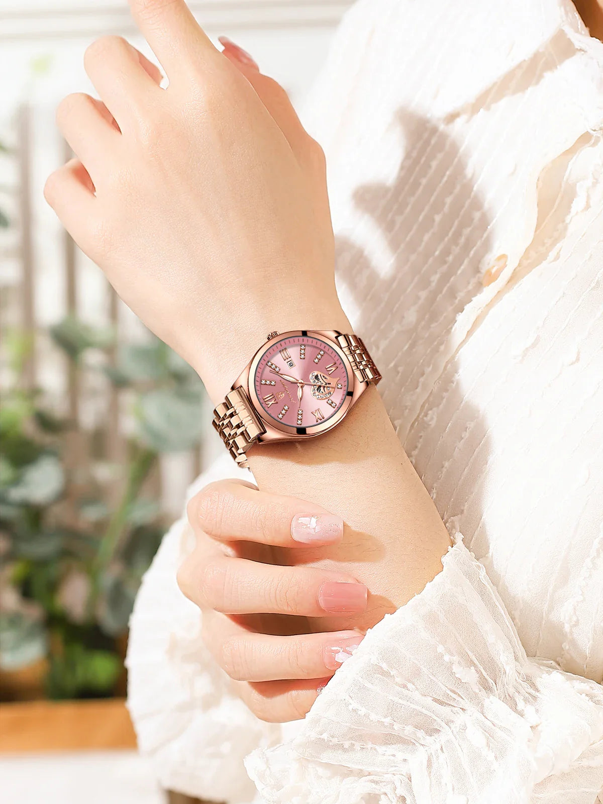 POEDAGAR Orologi di lusso da donna Orologio da donna impermeabile con data luminosa in acciaio inossidabile Orologio da polso da donna al quarzo alla moda elegante
