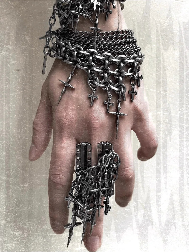 Set di Gioielli Punk Rock per Donne e Uomini, Collane e Anelli con Ciondolo a Croce Gotica, Collezione di Accessori Gioiello Audaci