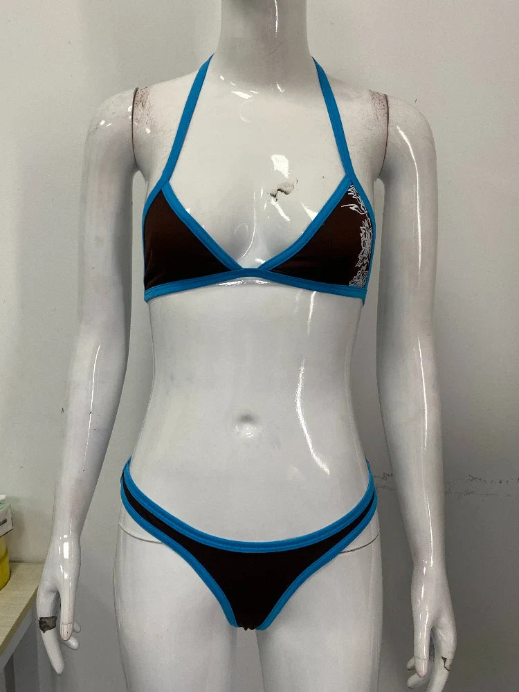 Nuovo bikini estivo 2026, costume da bagno due pezzi da donna, set a tinta unita, intimo stile Y2K