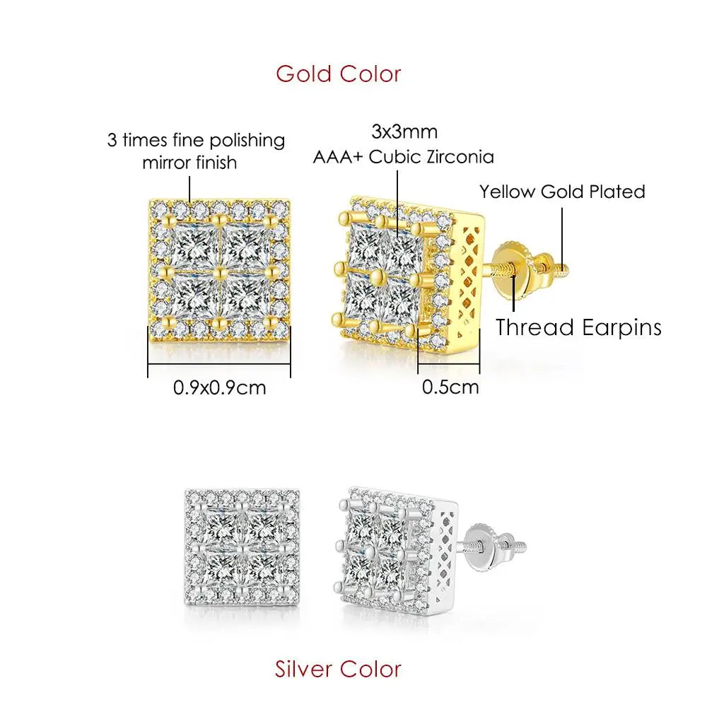 Rock Hip Hop ghiacciato orecchino a perno per uomo uomo Set completo zircone oro Piercing accessori per l'orecchio Punk Hippie Trend gioielli Dropship