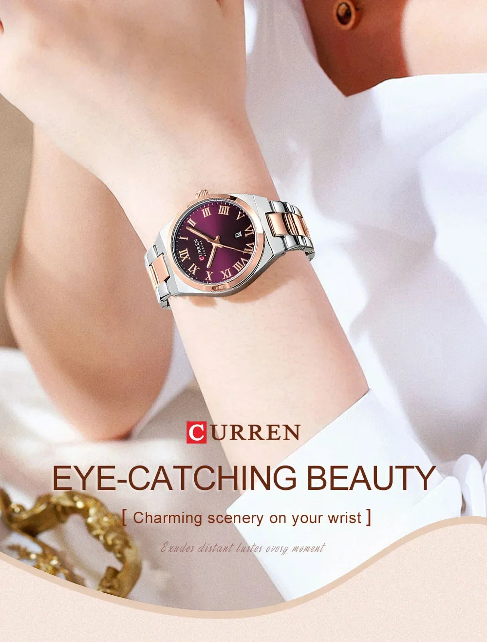 CURREN Orologio da donna, Orologi da donna, Orologi da donna, Abito alla moda impermeabile Bracciale in acciaio inossidabile Orologi analogici Data