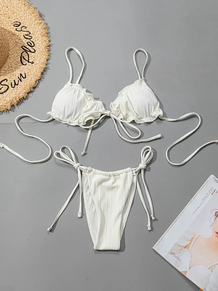Nuovo Bikini Sexy 2026 a Righe, Costume da Bagno Donna Push-Up, Set Bikini Solido con Fascia, Abbigliamento da Spiaggia