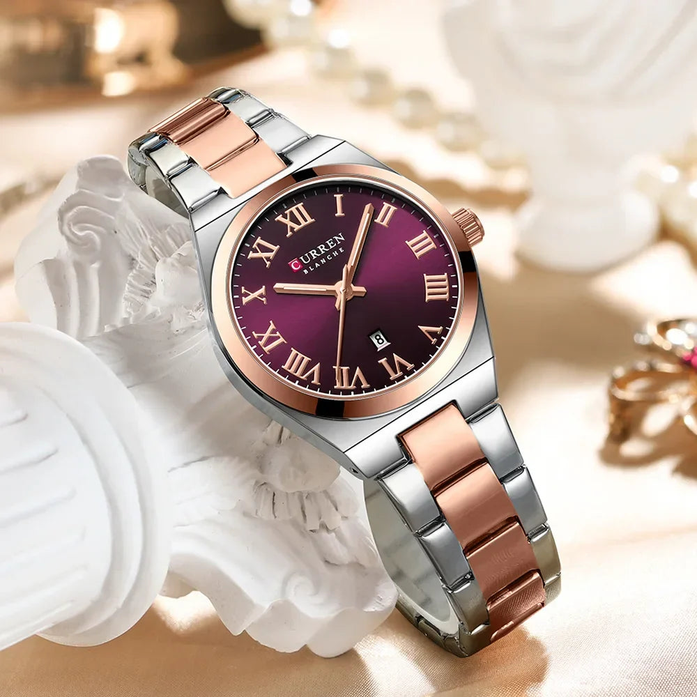 CURREN Orologio da donna, Orologi da donna, Orologi da donna, Abito alla moda impermeabile Bracciale in acciaio inossidabile Orologi analogici Data