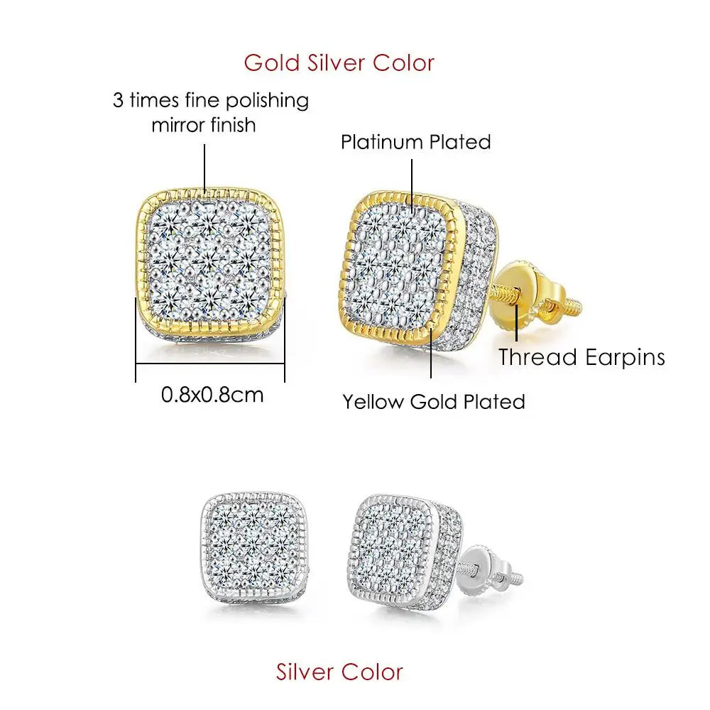 Rock Hip Hop ghiacciato orecchino a perno per uomo uomo Set completo zircone oro Piercing accessori per l'orecchio Punk Hippie Trend gioielli Dropship