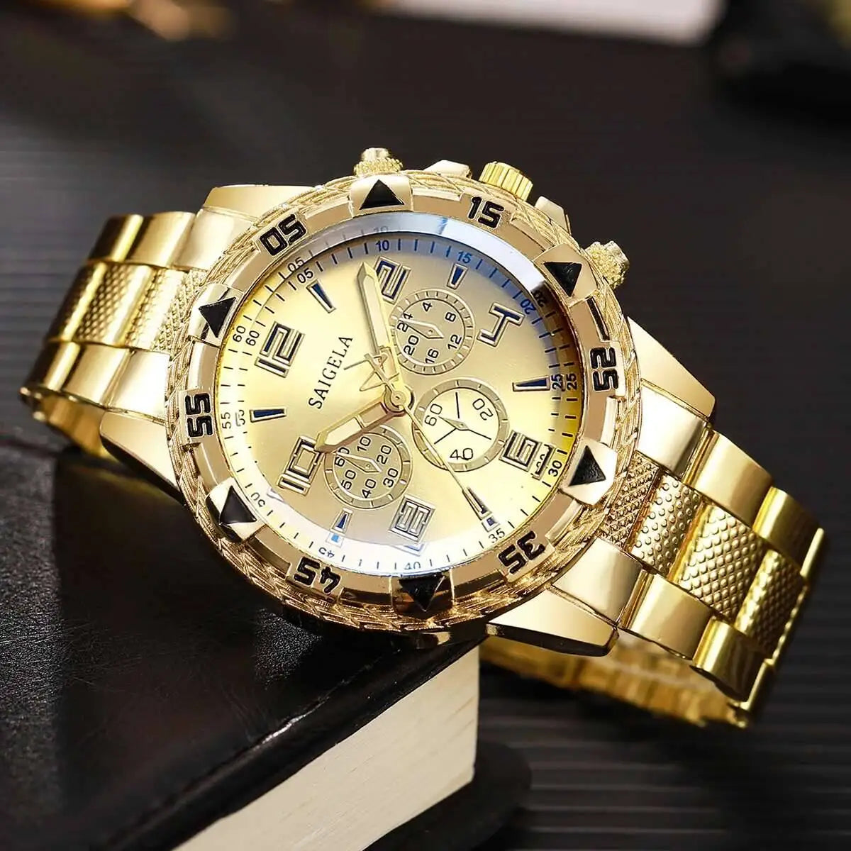 3 pz/set moda quadrante grande orologio al quarzo da uomo orologi da uomo d'affari di lusso collana braccialetto set Reloj Hombre (senza scatola)