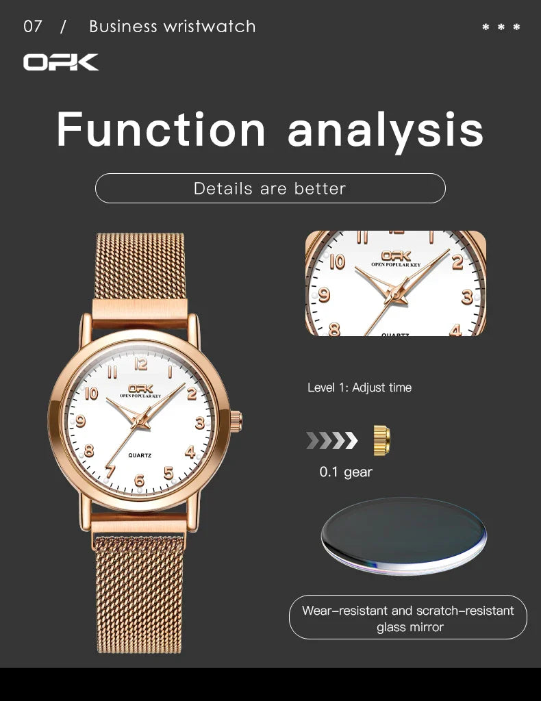 OPK 8115 Orologio da donna Orologio da polso al quarzo originale alla moda semplice Cinturino in maglia di acciaio inossidabile Orologio impermeabile per donna Reloj