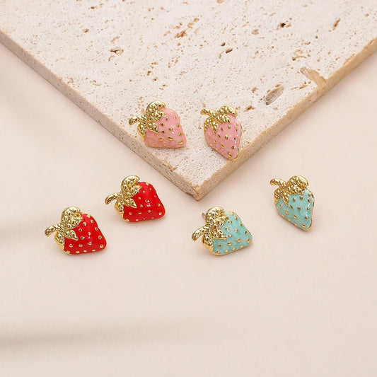 Orecchini a forma di fragola in acciaio inossidabile color oro per donna, gioielli vintage da indossare tutti i giorni, regalo per feste, piccolo, carino, squisito, in stile cartone animato