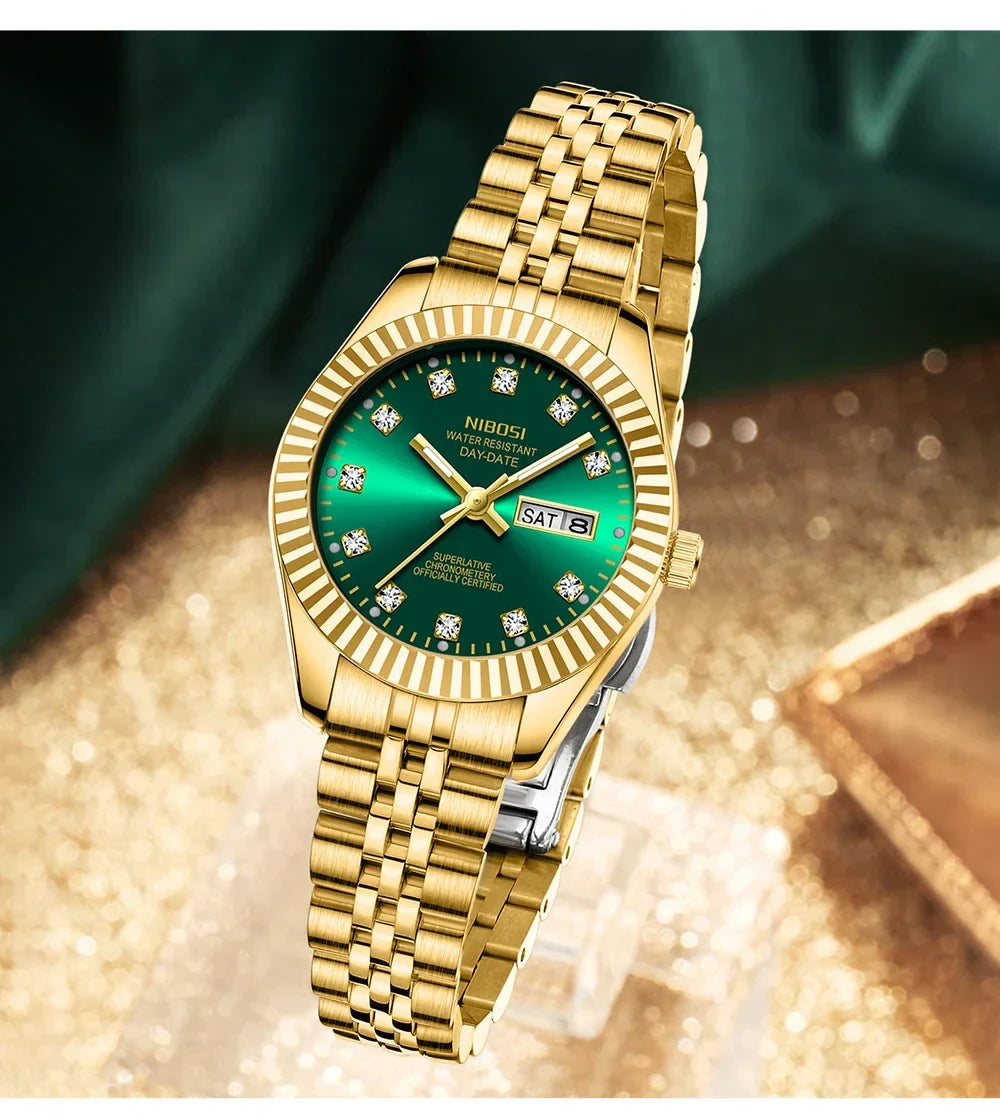 NIBOSI Orologi da donna con diamanti Orologio da donna casual di moda di lusso delle migliori marche Orologio da donna con data settimanale automatica impermeabile Reloj
