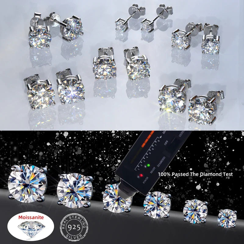 IOGOU 3mm/4mm/5mm/6.5mm/8mm/9mm/10mm/11mm Certificato D VVS1 Moissanite Orecchini con perno 925 Orecchini in argento per le donne Uomini Gioielli