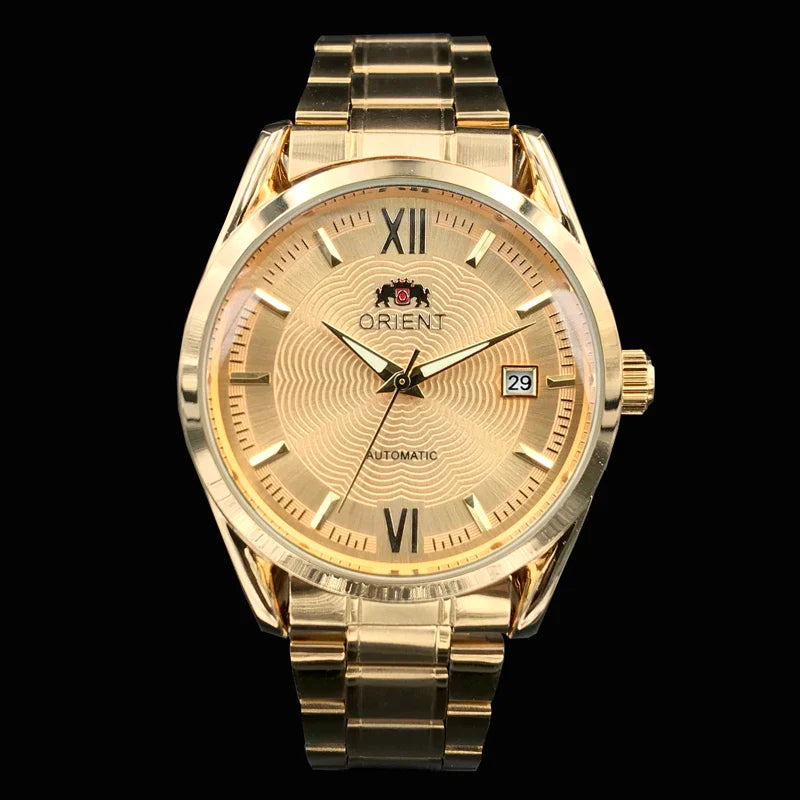 Orient Double Lion Classic Watch Series Orologio da uomo con cinturino in acciaio inossidabile Tourbillon meccanico automatico multifunzione di lusso