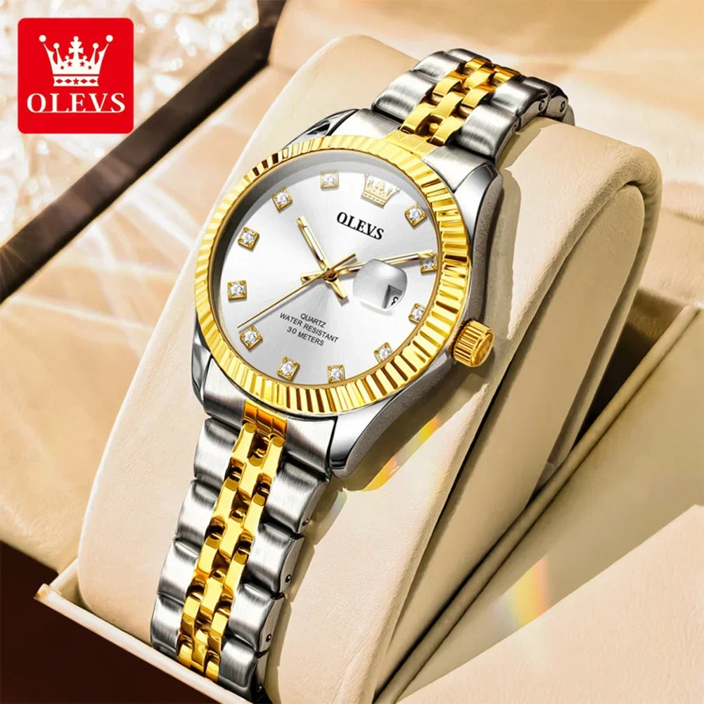 OLEVS Orologio da donna Nuovo orologio al quarzo 3705 Orologio da donna con data luminosa impermeabile in acciaio inossidabile Reloj