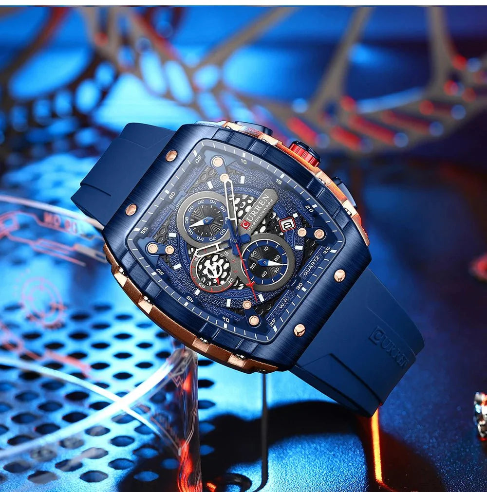 CURREN Orologio da uomo alla moda, marchio unico, design quadrato, lusso, nastro sportivo al quarzo, orologi da uomo impermeabili