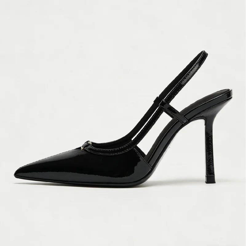 2026 Fashion Metal Decoration Stiletto Pumps Women Luxury Patent Leather Pointed Toe High Heels Sexy Slingback Designer Shoes