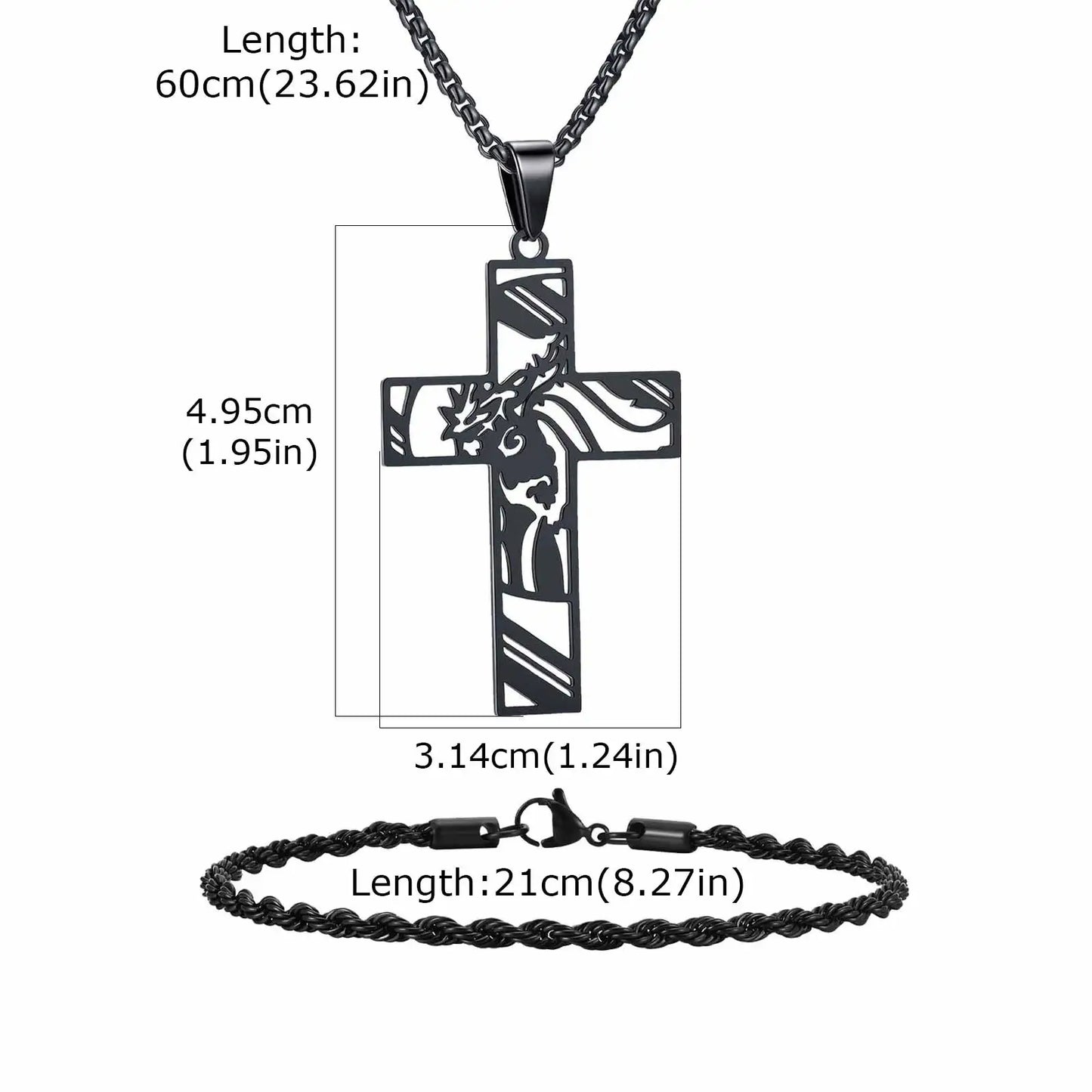 Vnox Set di 2 Pezzi Collana con Ciondolo e Bracciale da Uomo, Set di Gioielli in Acciaio Inossidabile Colore Nero Oro Argento, Regali di Gioielleria alla Moda