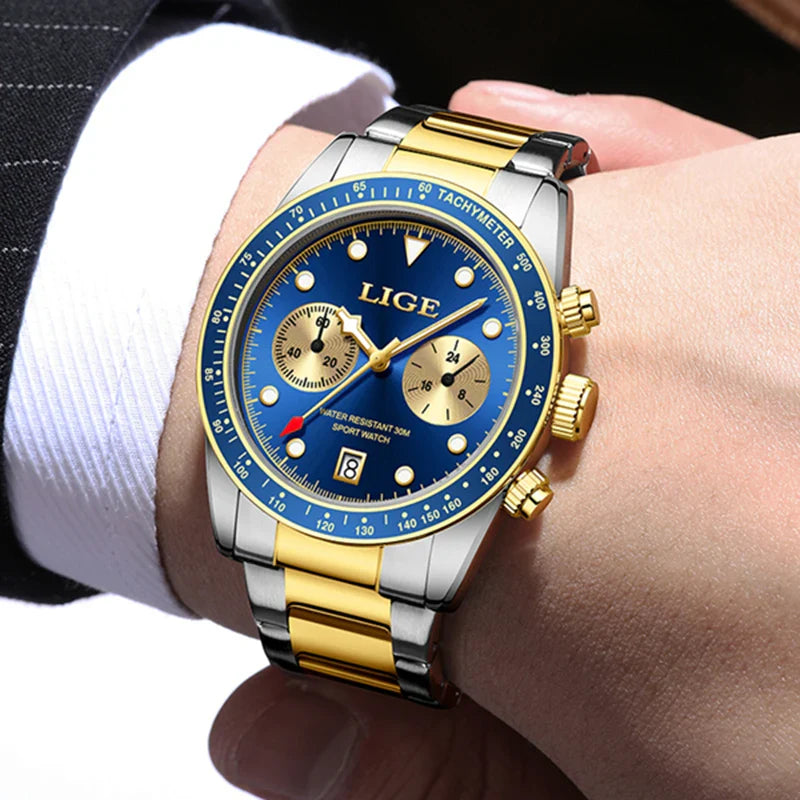 LIGE Nuovi orologi da uomo Orologi da polso al quarzo da uomo di lusso delle migliori marche Cronografo sportivo impermeabile e luminoso Relogio Masculino+BOX