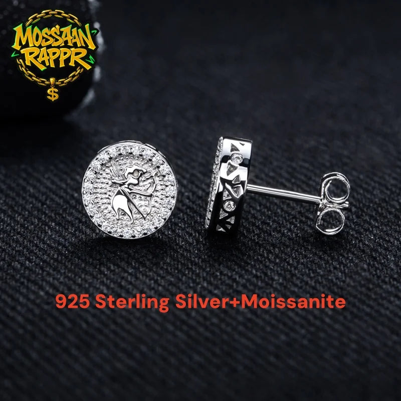 MossanRappr 0.4cttw Moissanite Angel Iced out Hip Hop Orecchini con perno 925 Sterling Silver D Colore Punk Gioielli di moda per gli uomini