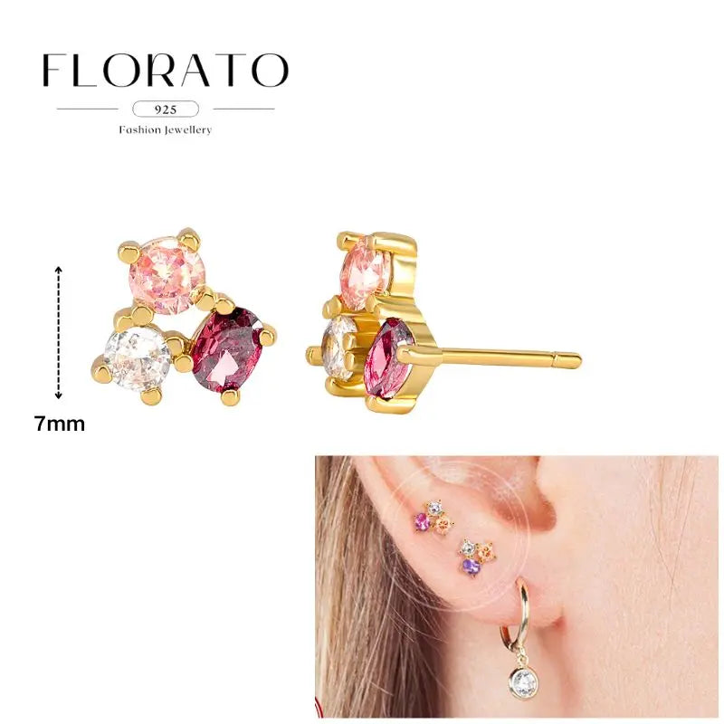 Lussuosa geometria 925 orecchio in argento sterling Ago rosa serie zircone orecchini a cerchio pendenti dolce moda regali di gioielli da sposa