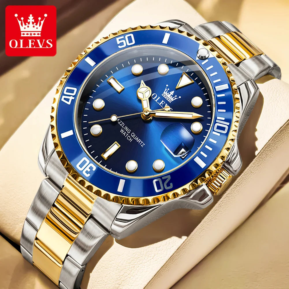 OLEVS Orologi da uomo Trend Luxury Cinturino in acciaio pregiato Grande data Orologio da polso al quarzo di marca originale per uomo Impermeabile luminoso 5885 Nuovo
