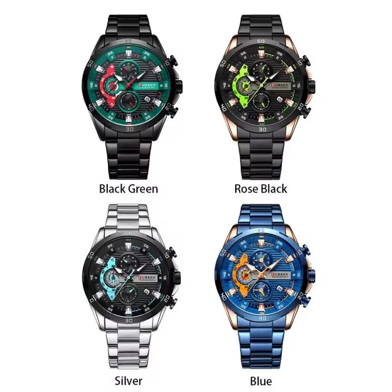 CURREN 8402 Orologio da uomo in acciaio inossidabile Moda creativa Quadrante luminoso con cronografo Orologio da uomo di lusso per il tempo libero reloj hombre