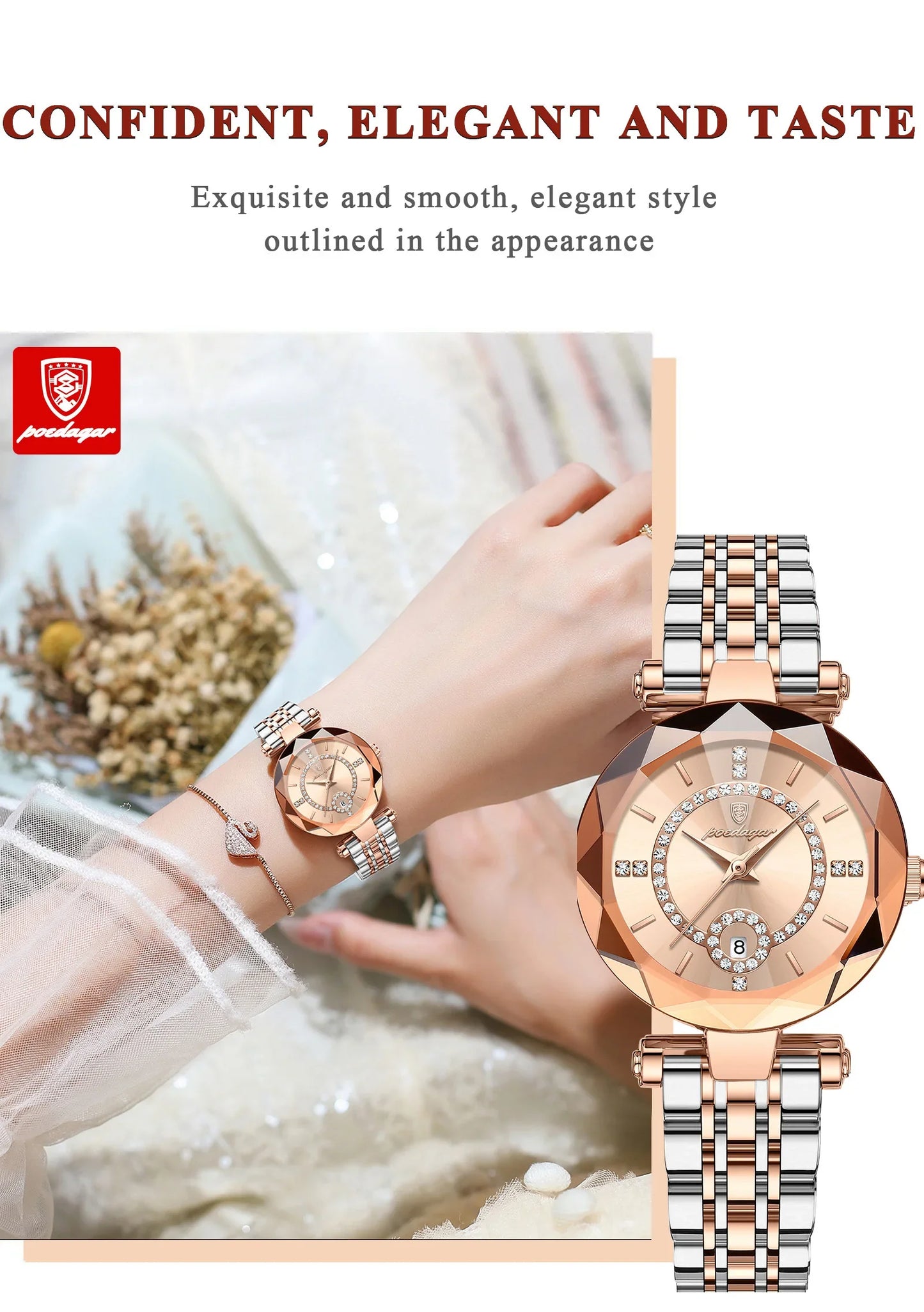 POEDAGAR Orologio da polso originale alla moda per donna Orologio da donna al quarzo con data in acciaio inossidabile impermeabile Orologi da donna casual di lusso