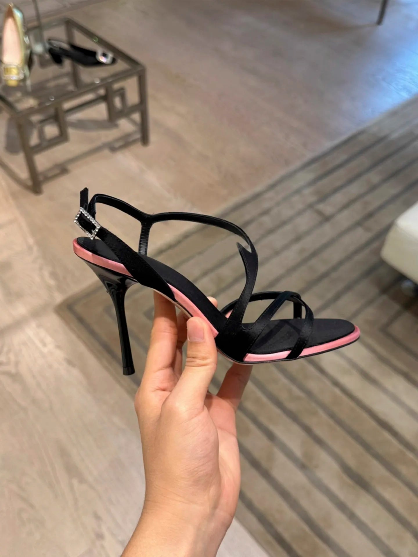 Satin Color Block Stiletto Fashionable High Heels with One Belt 2026 New Summer Sexy Temperament Versatile Sandals
