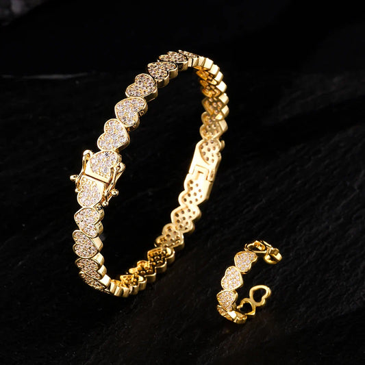 Set di Bracciale e Anello ZAKOL Hip Hop con Charm a Cuore in Zirconia Cubica per Uomo e Donna, Regalo di San Valentino per Coppie