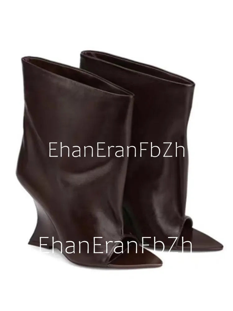 2025Ladies' Spring and Summer New Fish Mouth Slope High Heel Knee Boots, Fashionable Pointed Fashion Show Medium Cool Boots