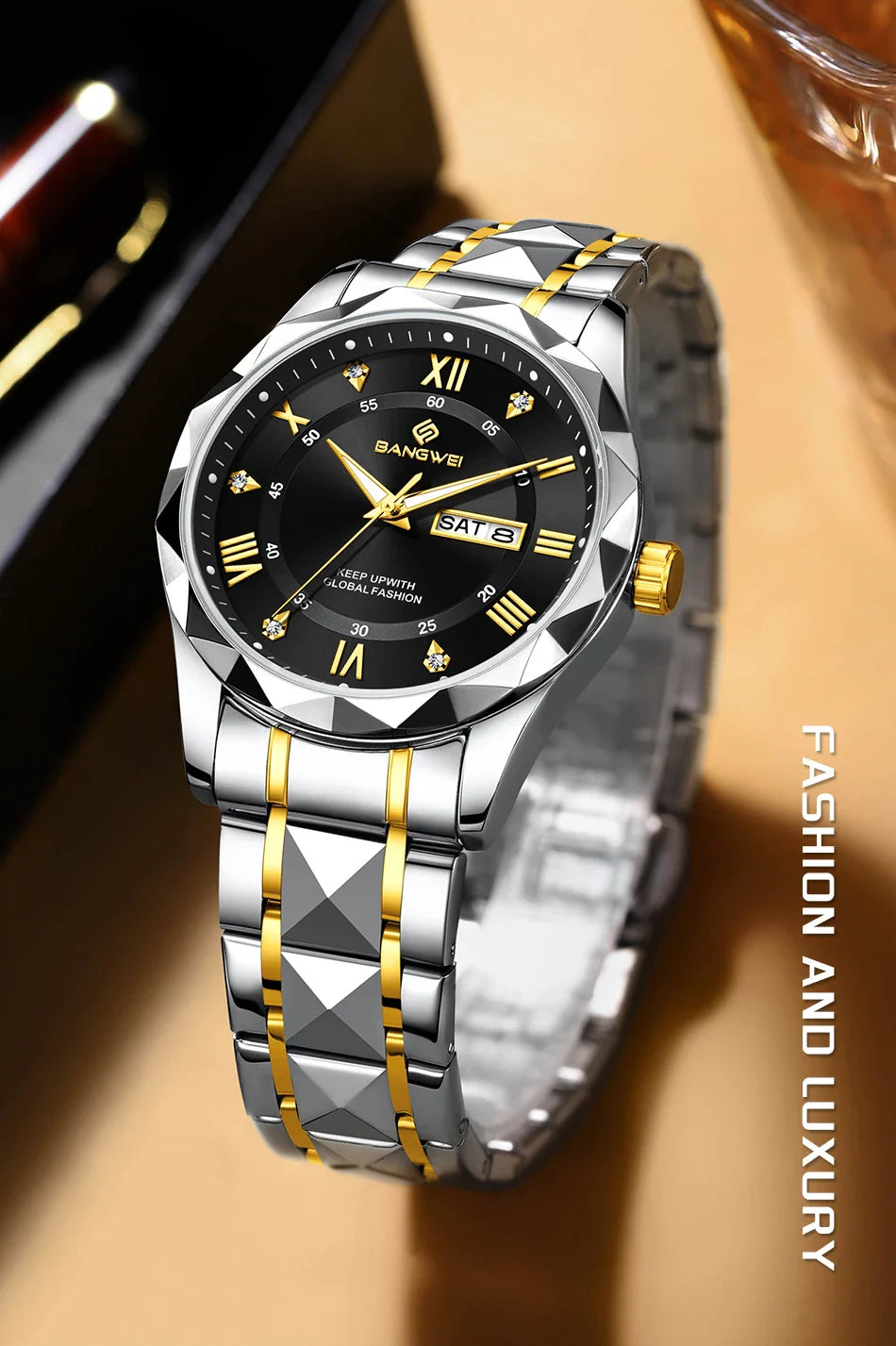 BANGWEI Orologio da donna elegante e lussuoso al quarzo, orologio da polso classico e semplice in acciaio inossidabile, con data automatica, impermeabile, con diamanti