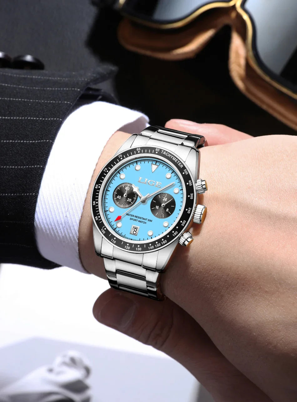 LIGE Nuovi orologi da uomo Orologi da polso al quarzo da uomo di lusso delle migliori marche Cronografo sportivo impermeabile e luminoso Relogio Masculino+BOX