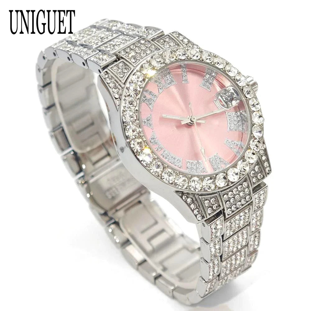 Orologio da Donna UNIGUET di Lusso alla Moda, Elegante Quadrante Piccolo con Diamanti Rosa, Mini Orologio da Polso al Quarzo Bling-Bling da Donna, Regalo
