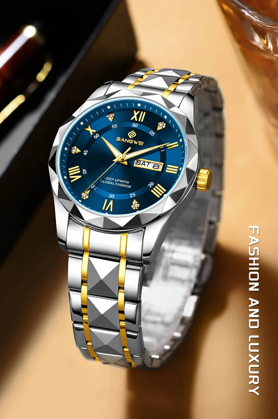 BANGWEI Orologio da donna elegante e lussuoso al quarzo, orologio da polso classico e semplice in acciaio inossidabile, con data automatica, impermeabile, con diamanti