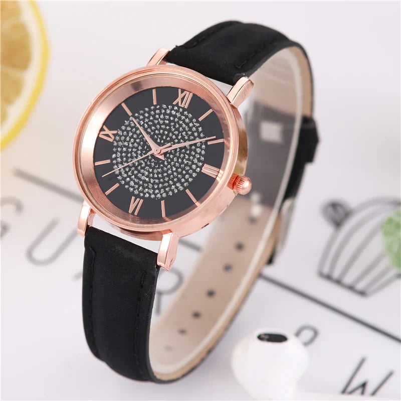 Orologio da donna alla moda con quadrante arabo, cinturino in pelle casual, orologi analogici al quarzo