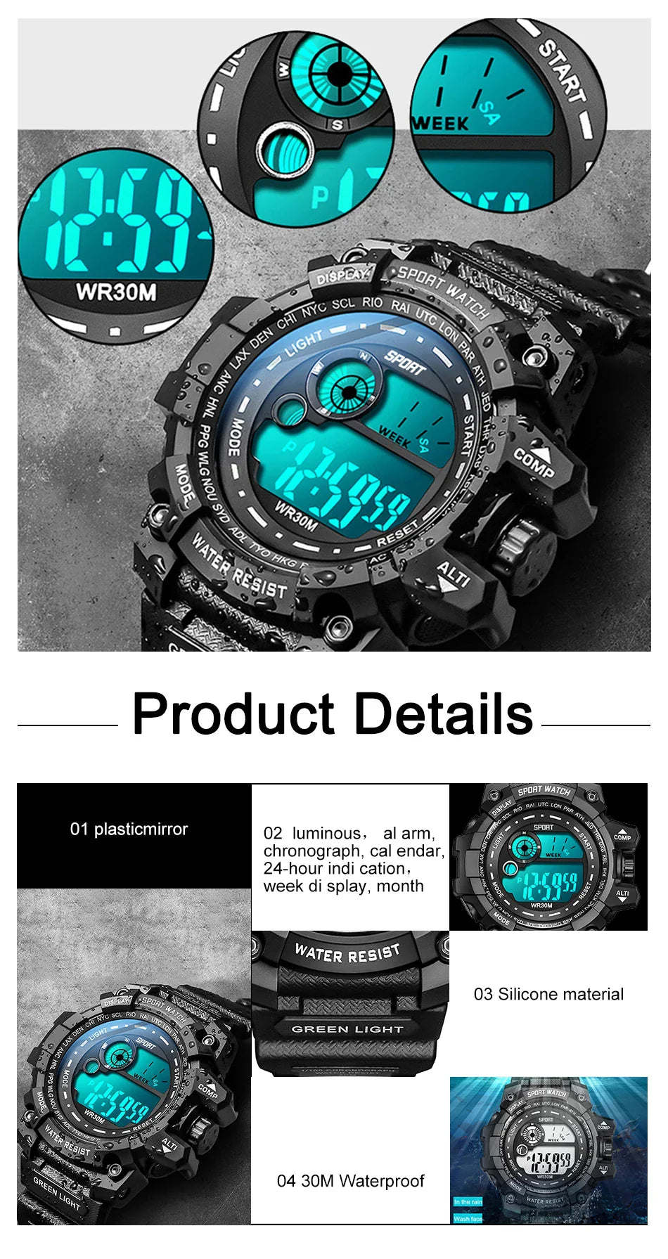 Nuovi uomini LED orologi digitali luminosi moda Sport orologi impermeabili per uomo data esercito orologio militare Relogio Masculino
