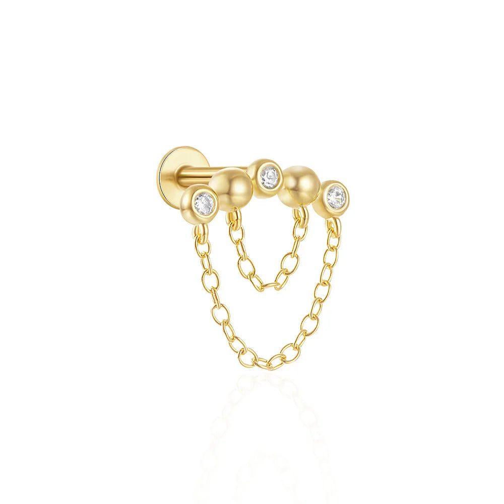 Orecchini con polsini piatti filettati con nappa tempestata di diamanti di nuovo stile, accessori per orecchie in stile europeo e americano.