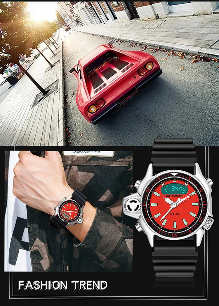 SANDA Sport orologio digitale al quarzo da uomo orologi subacquei creativi orologio da uomo con allarme impermeabile orologio con doppio Display Relogio Masculino