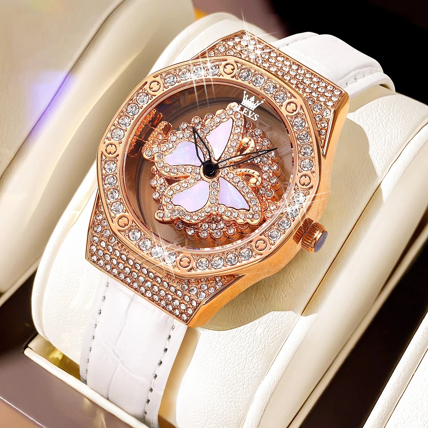 OLEVS 9996 Orologio Elegante di Lusso da Donna, Orologio al Quarzo Scheletrato, Impermeabile, con Quadrante Luminoso e Diamanti, Regalo Originale