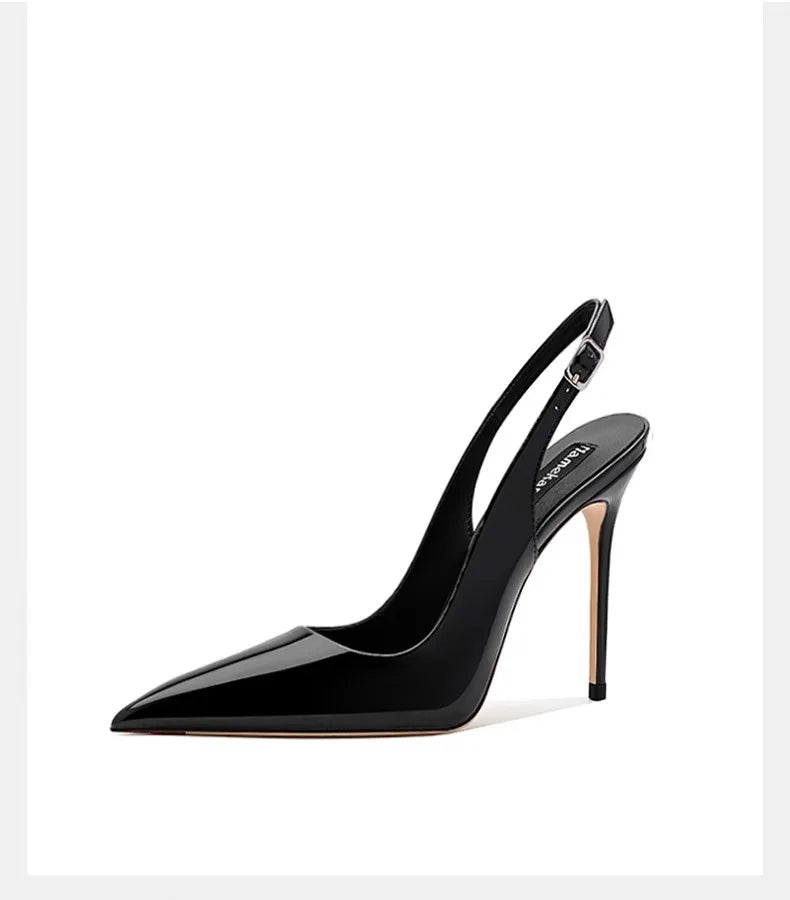 Sexy high-heeled sandals with pointed tips and elegant  summer patent leather strappy fashionable party women's shoes