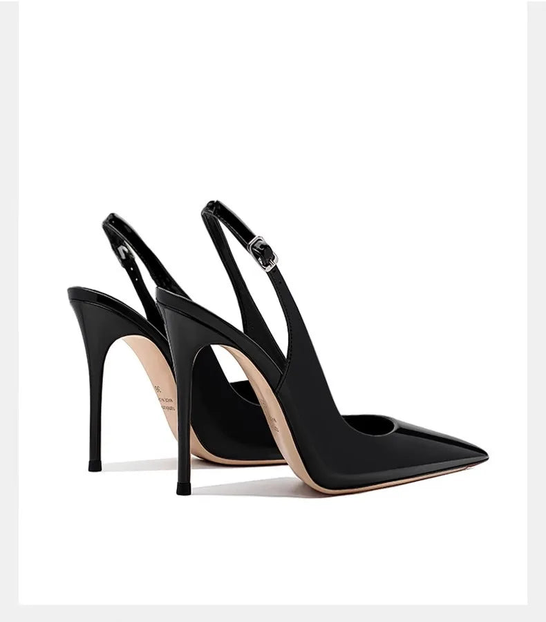 Sexy high-heeled sandals with pointed tips and elegant  summer patent leather strappy fashionable party women's shoes