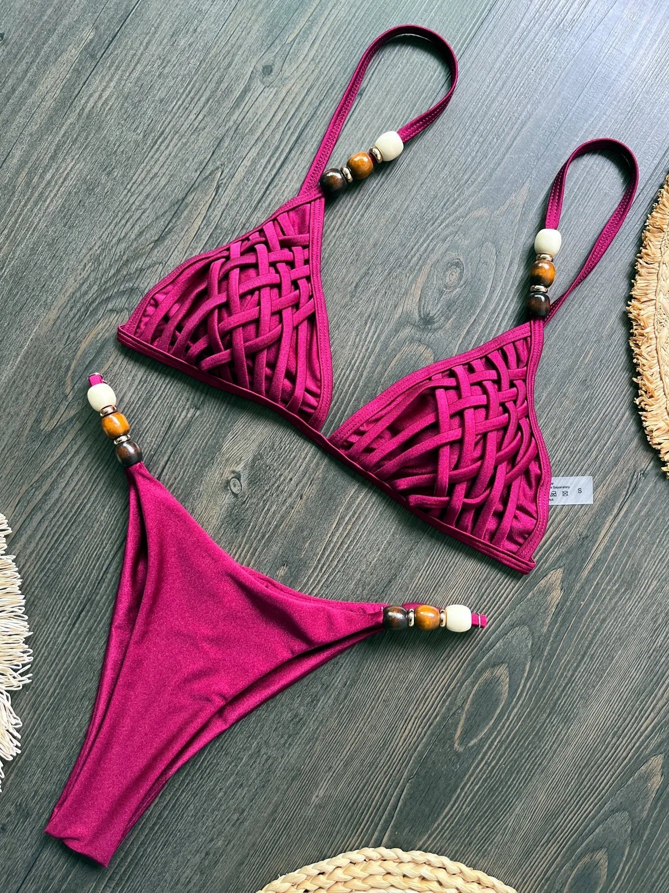 Sexy marrone bikini set 2026 donne perle cinturino foro fuori reggiseno push up perizoma costume da bagno brasiliano spiaggia costume da bagno micro costumi da bagno