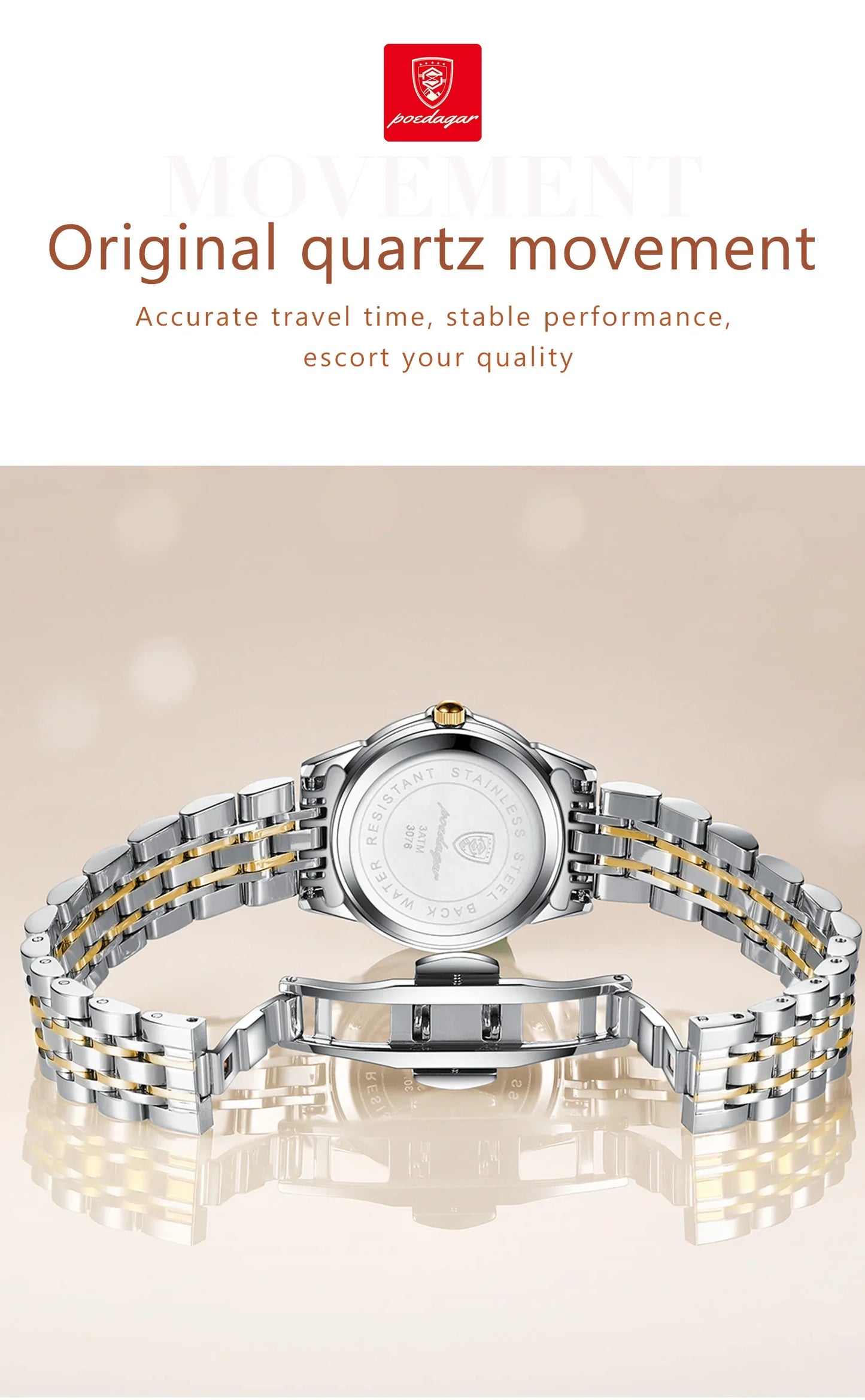 POEDAGAR elegante orologio da polso da donna al quarzo impermeabile luminoso data settimana orologio da donna orologi da donna casual in acciaio inossidabile reloj