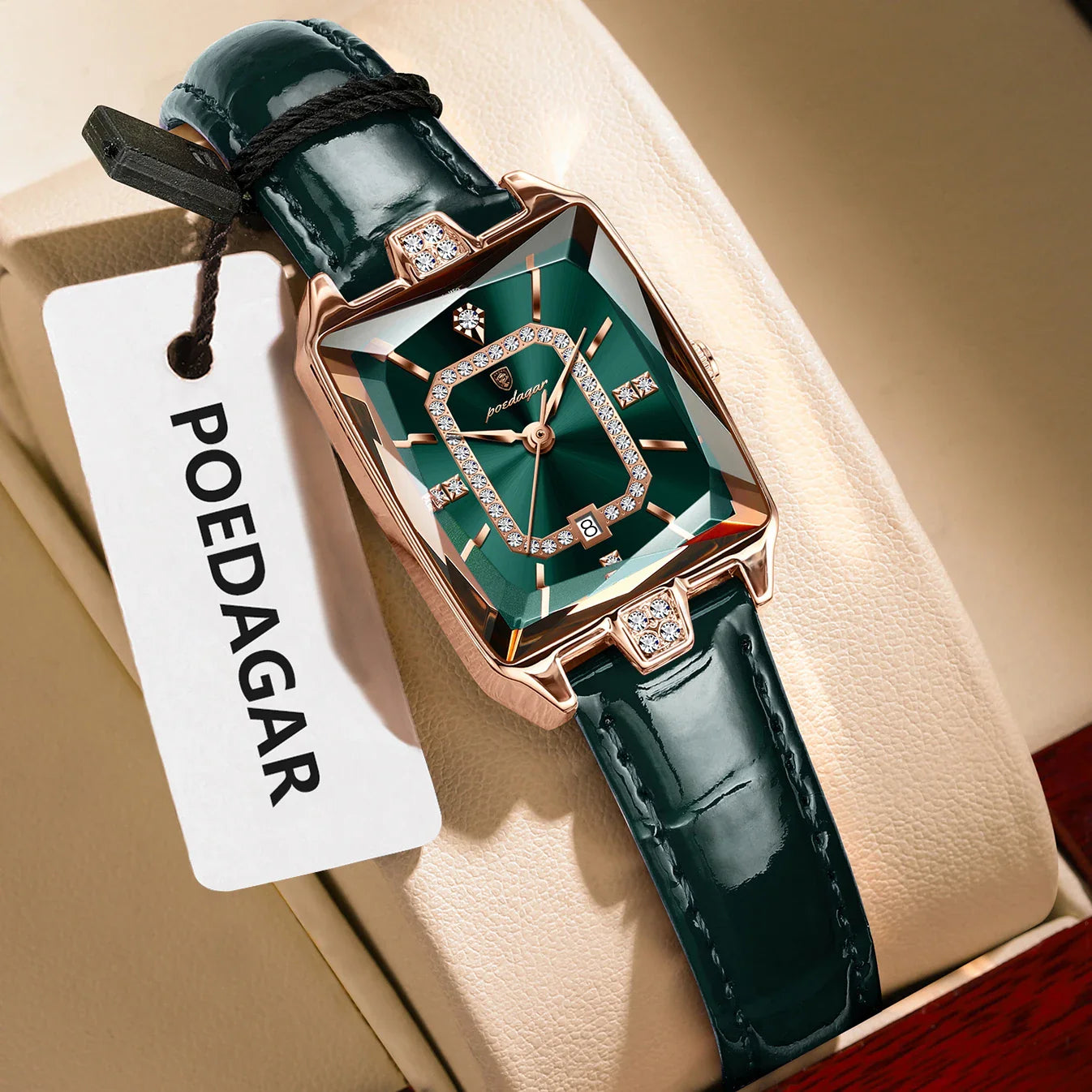 POEDAGAR Rettangolo Orologi da donna di lusso Impermeabile Data Orologio da donna in pelle Elegante orologio da polso da donna al quarzo moda Reloj regalo